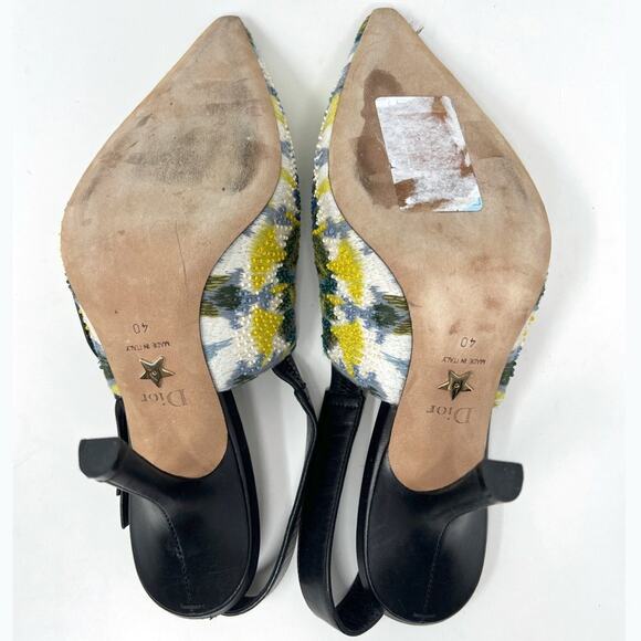 Dior Sweet D Beaded Embroidered Slingback Pumps with Leather Bow - Size 40 - Picture 9 of 10